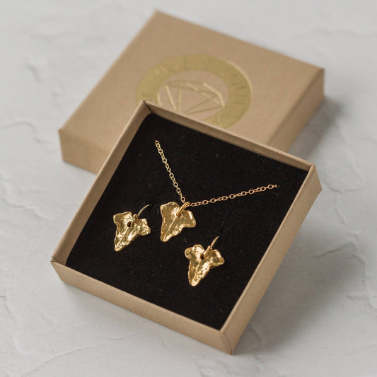 Gold Dainty Ivy Leaf Earrings & Necklace Set