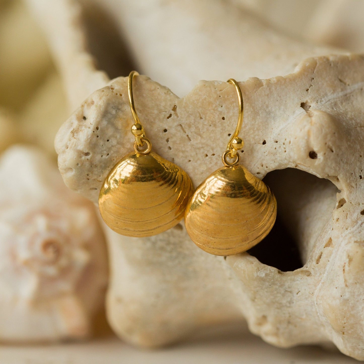 Gold Venus Clam Shell Earrings