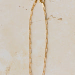 18ct gold vermeil fine paperclip chain bracelet displayed on neutral background by Iris & Lolli