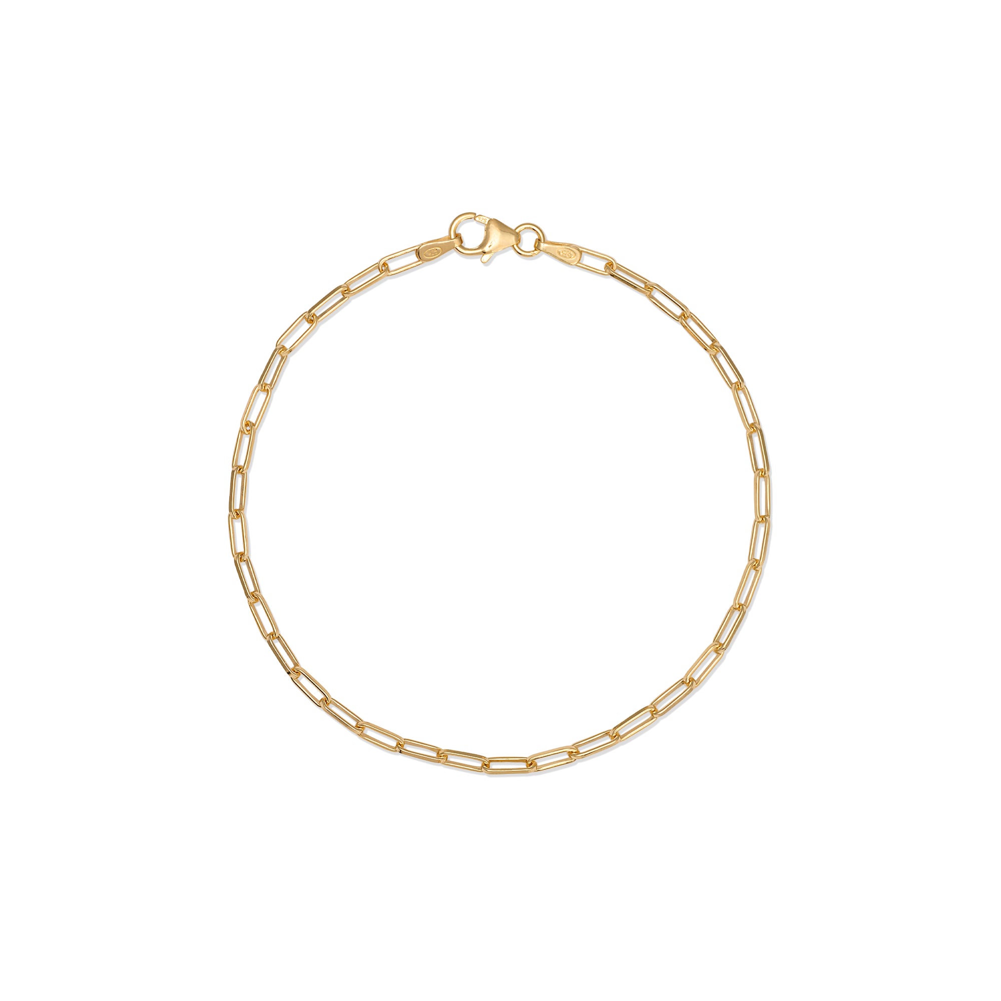 18ct gold vermeil fine paperclip chain bracelet with lobster clasp on white background by Iris & Lolli