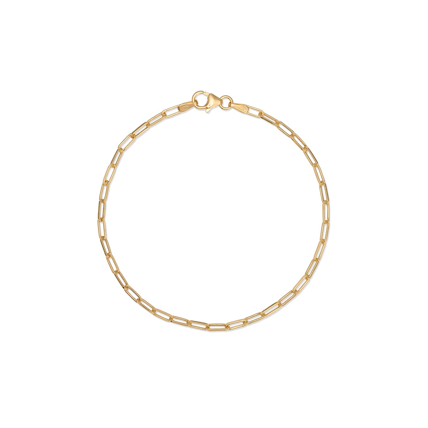 18ct gold vermeil fine paperclip chain bracelet with lobster clasp on white background by Iris & Lolli