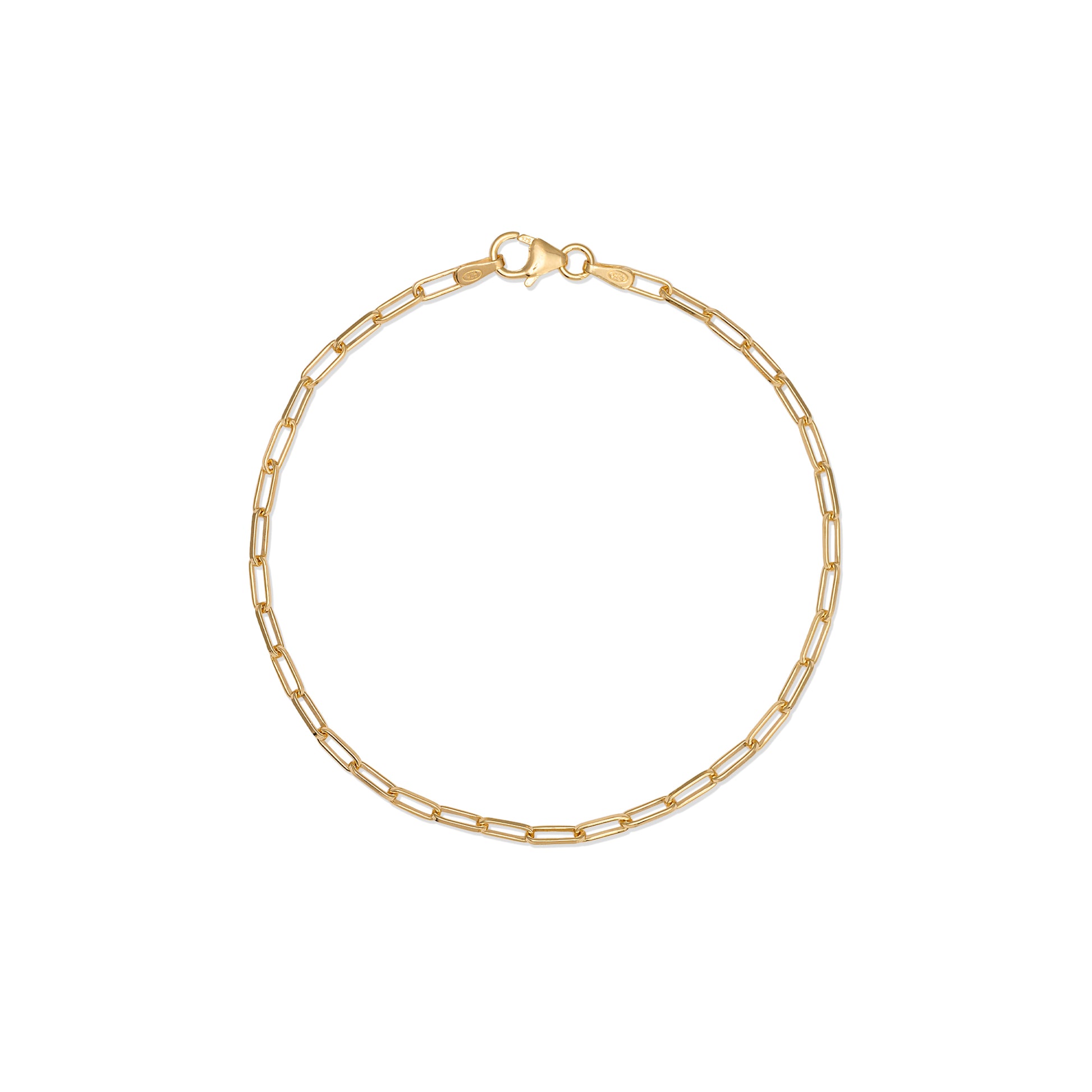 18ct gold vermeil fine paperclip chain bracelet with lobster clasp on white background by Iris & Lolli