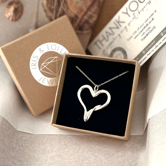 Large Twisted Silver Heart Necklace