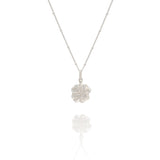 Silver necklace with a leaf pendant on a white background