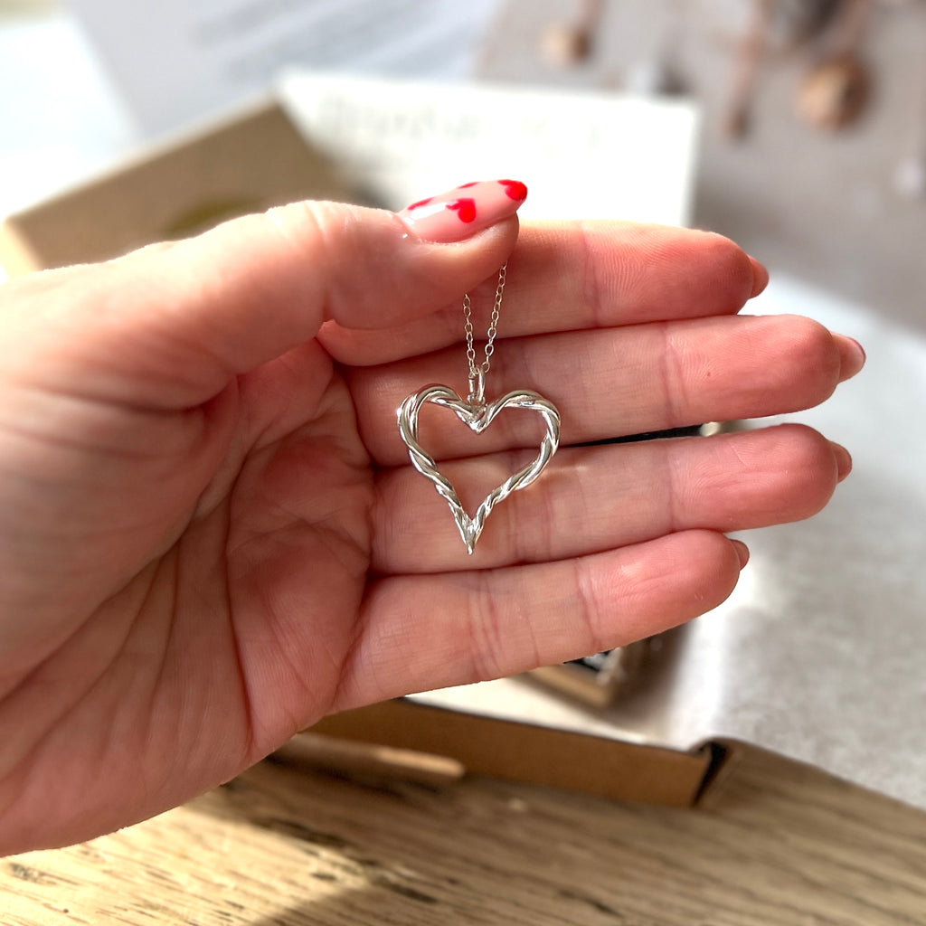 Twisted Silver Heart Necklace