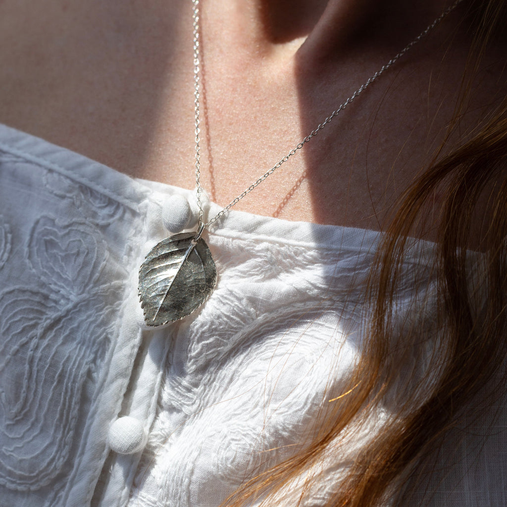 Silver Rose Leaf Necklace