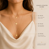 Necklace chain length guide showing 16, 18 and 24 inch options
