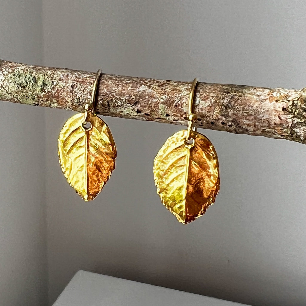 Gold Baby Rose Leaf Earrings