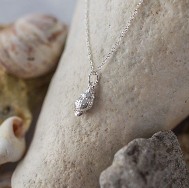 Silver Baby Whelk Shell Earrings & Necklace Set