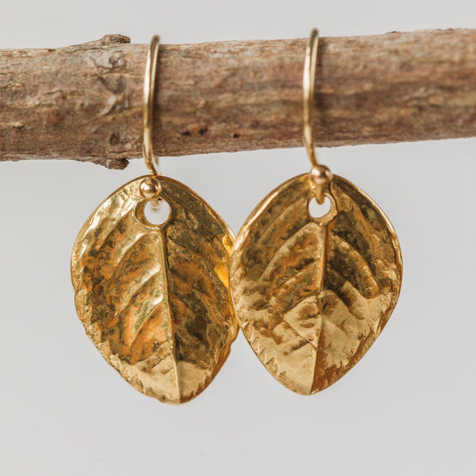 Gold Baby Rose Leaf Earrings