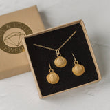 Gold Cockle Shell Earrings & Necklace Set