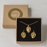Gold Baby Rose Leaf Earrings & Necklace Set