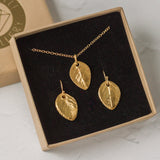 Gold Baby Rose Leaf Earrings & Necklace Set