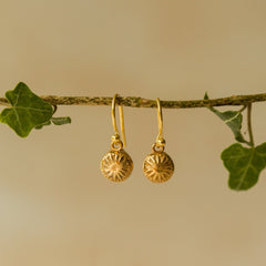 Model wearing Gold Corn Poppy Crown Earrings (3)