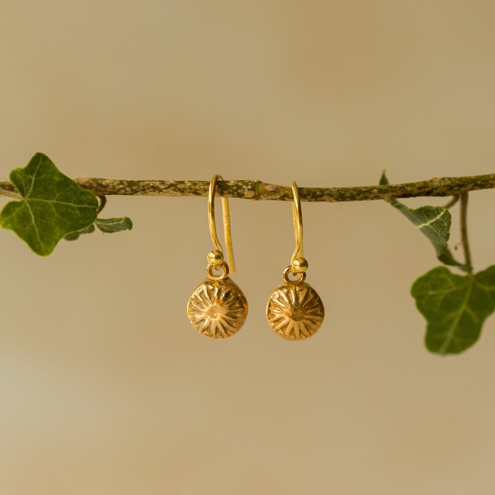 Model wearing Gold Corn Poppy Crown Earrings (3)