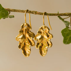 Model wearing Gold Oak Leaf Earrings (4)
