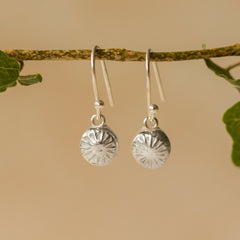 Model wearing Silver Corn Poppy Crown Earrings (2)