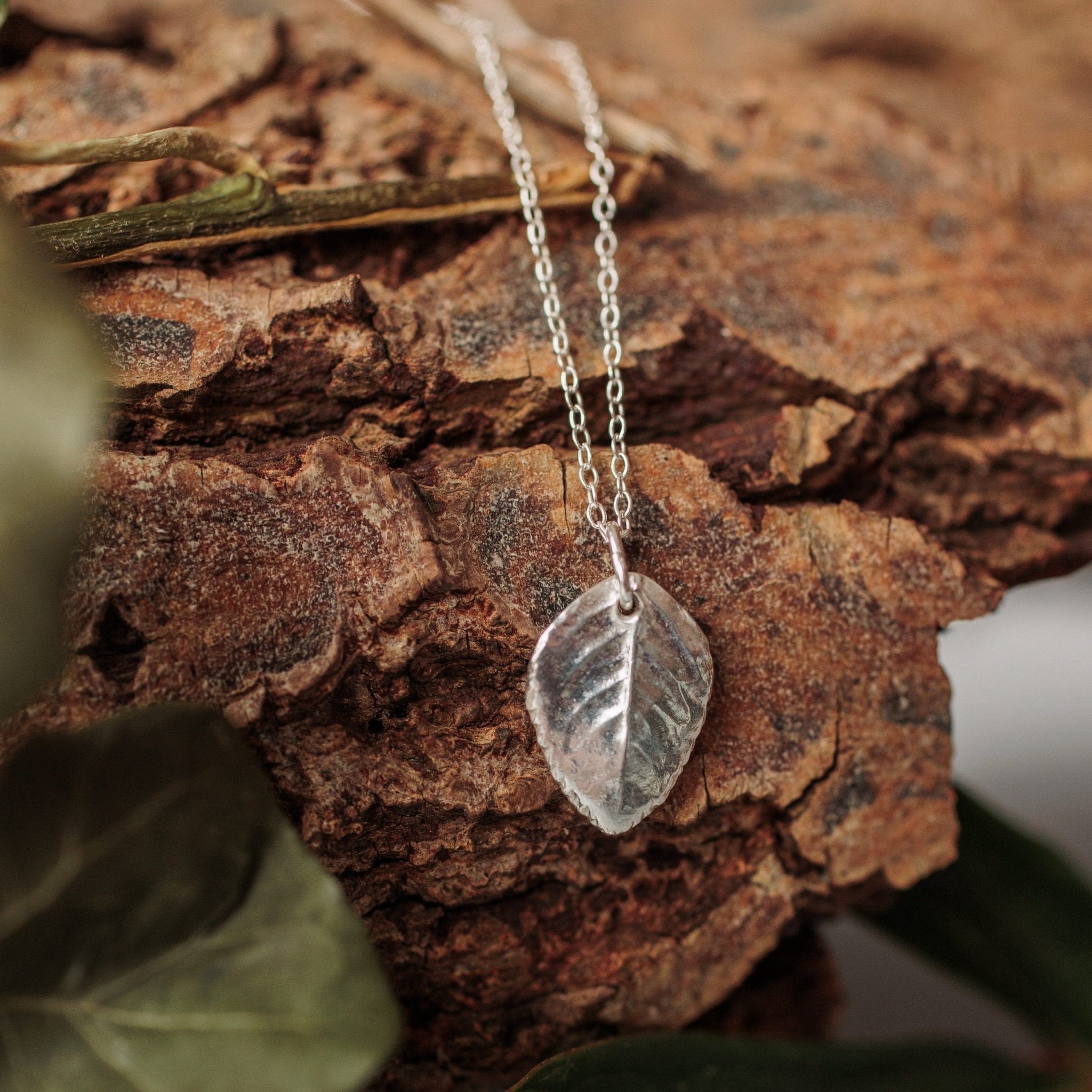 Handmade silver baby rose leaf necklace - Iris & Lolli