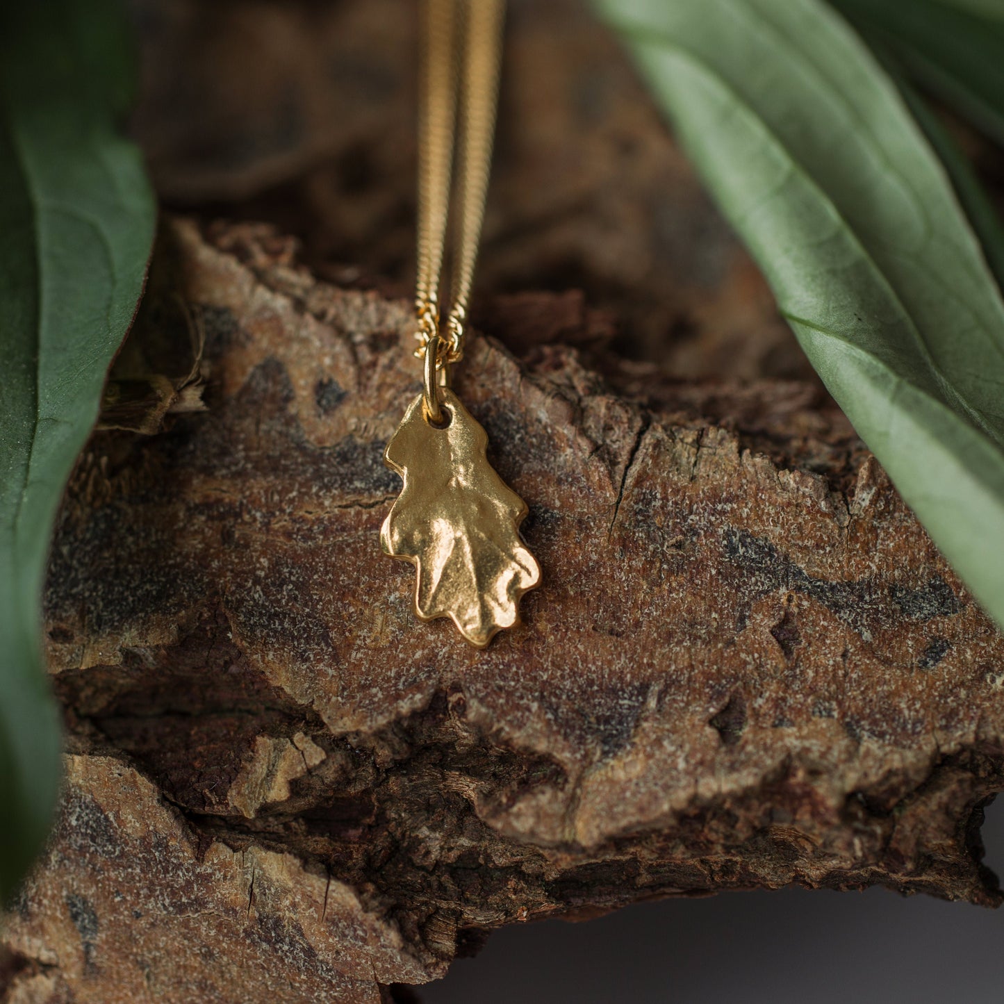 Gold Baby Oak Earrings & Necklace Set