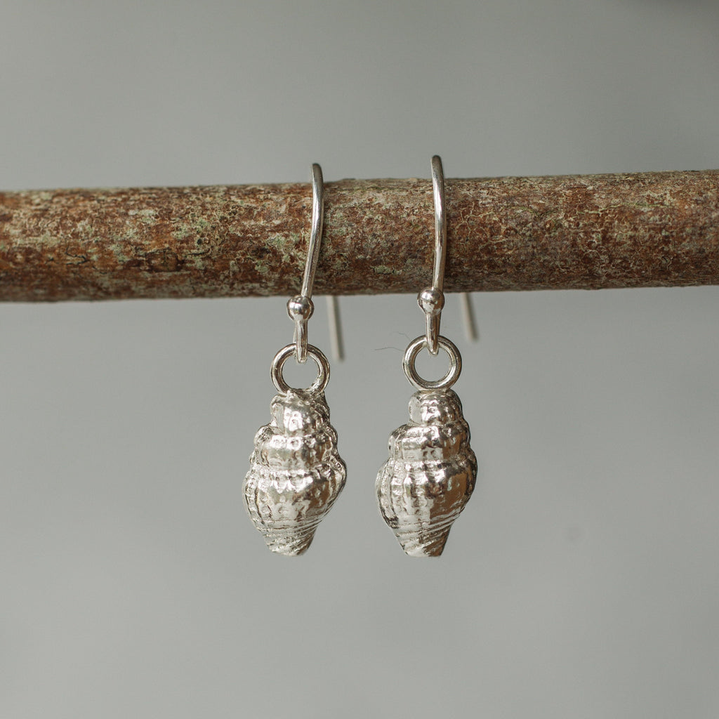 Silver Dainty Whelk Shell Earrings