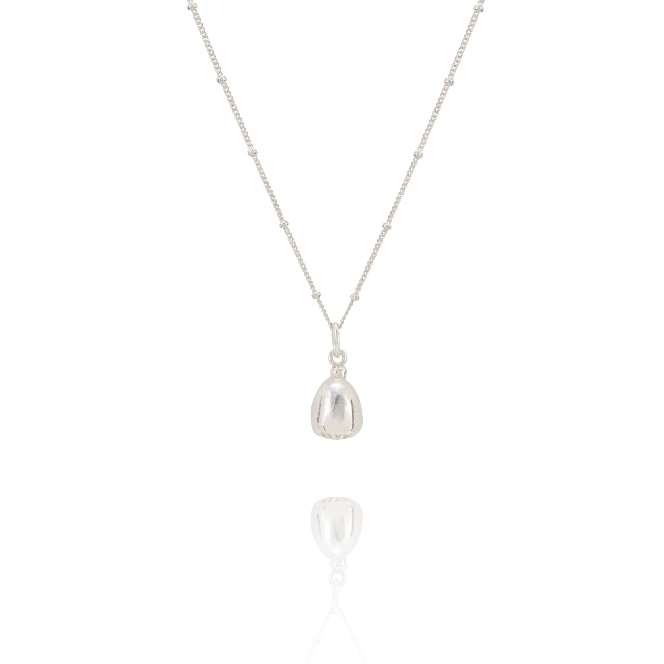 Silver necklace with a pendant on a white background