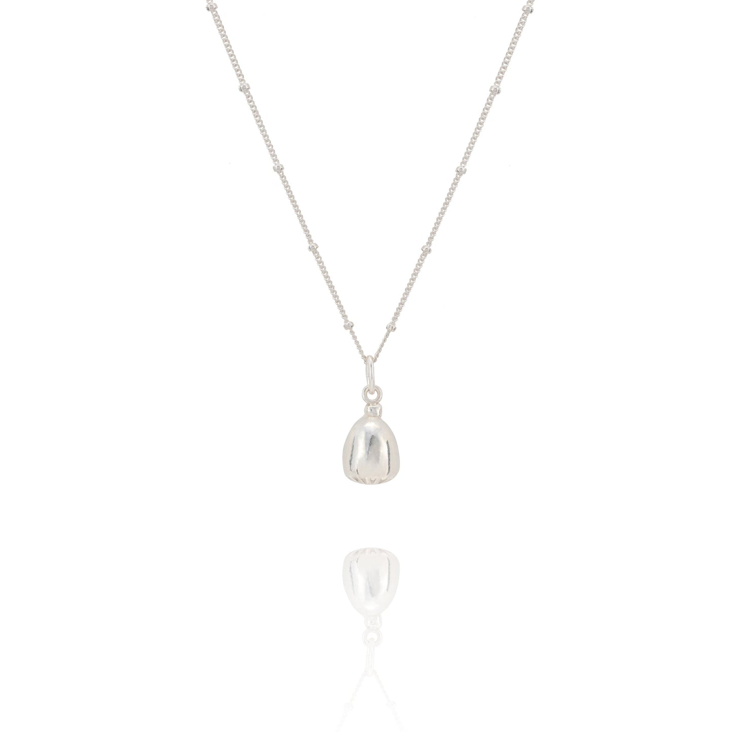 Silver necklace with a pendant on a white background