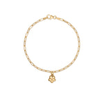 gold forget me not flower charm bracelet with delicate paperclip chain, handcrafted floral bracelet by Iris & Lolli