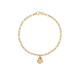 gold forget me not flower charm bracelet with delicate paperclip chain, handcrafted floral bracelet by Iris & Lolli