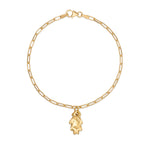 gold oak leaf charm bracelet with paperclip chain on white background, handcrafted woodland jewellery by Iris & Lolli