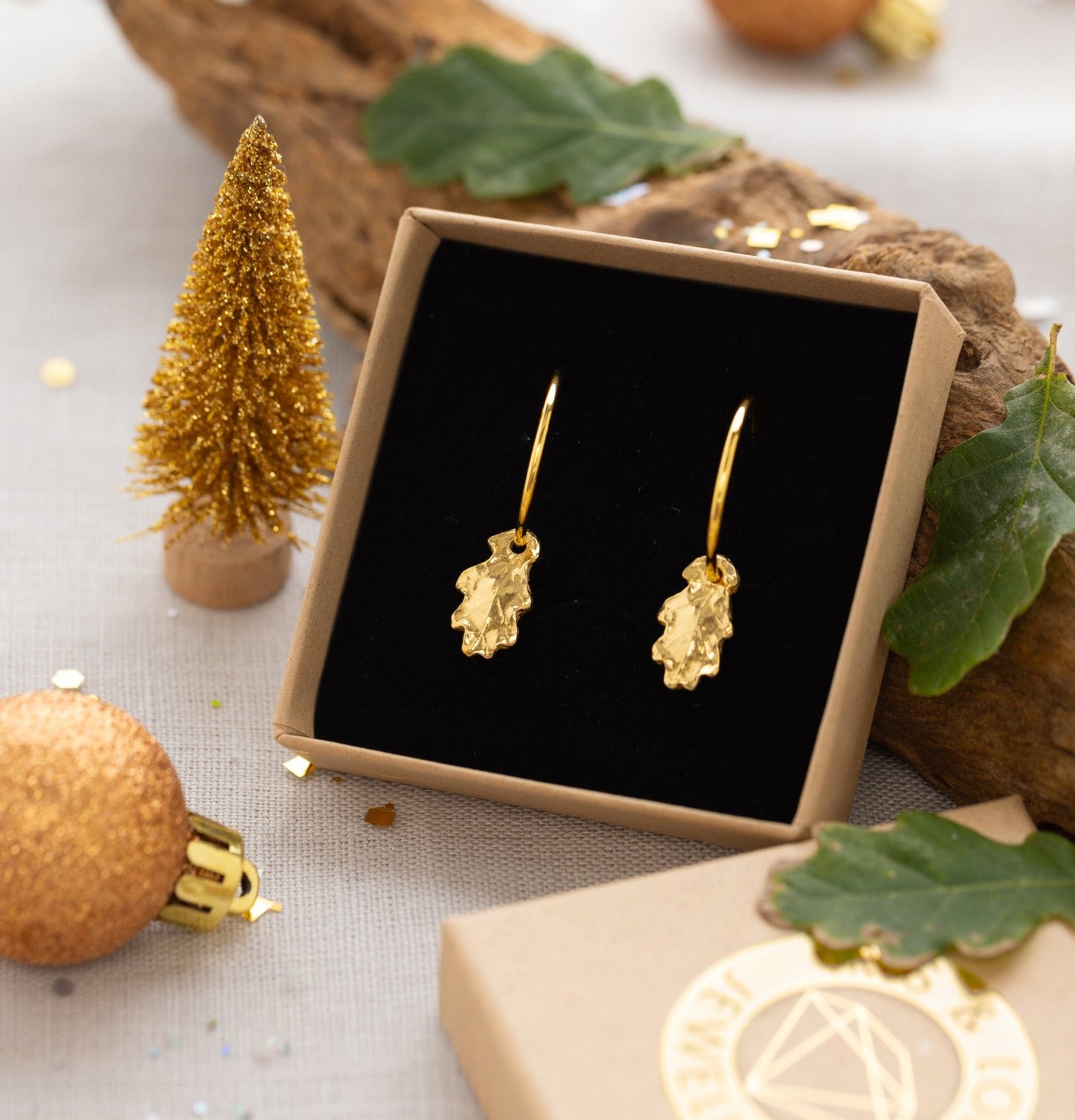 Gold Baby Oak Leaf Earrings