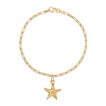 delicate gold vermeil starfish charm bracelet with fine paperclip chain, handcrafted coastal-inspired jewellery by Iris & Lolli