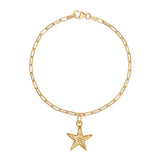 delicate gold vermeil starfish charm bracelet with fine paperclip chain, handcrafted coastal-inspired jewellery by Iris & Lolli