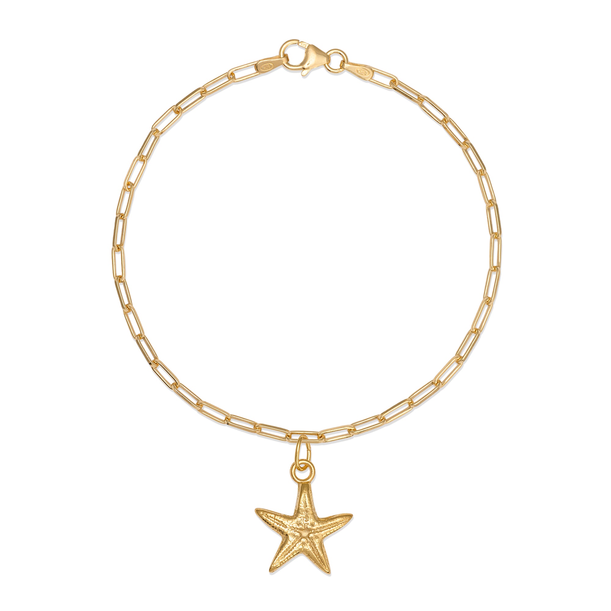 delicate gold vermeil starfish charm bracelet with fine paperclip chain, handcrafted coastal-inspired jewellery by Iris & Lolli