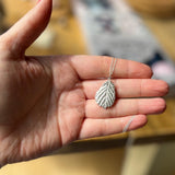 Silver blackberry leaf necklace pendant, cast from a real leaf in recycled silver.