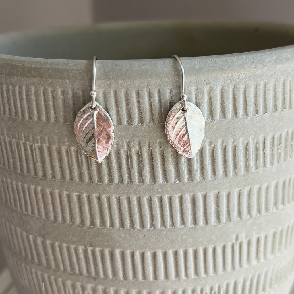 Silver Rose Leaf Earrings
