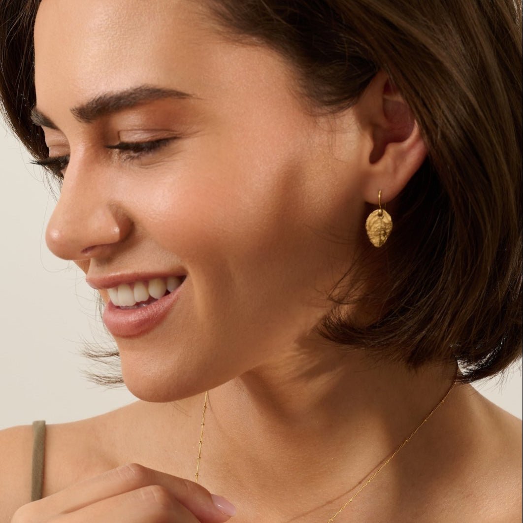 Gold Baby Rose Leaf Earrings & Necklace Set