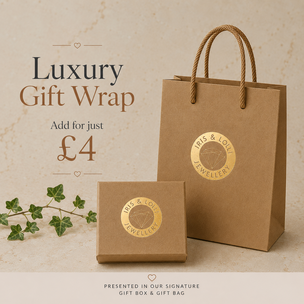 Luxury Gift Wrap add-on with Iris & Lolli kraft gift bag and box