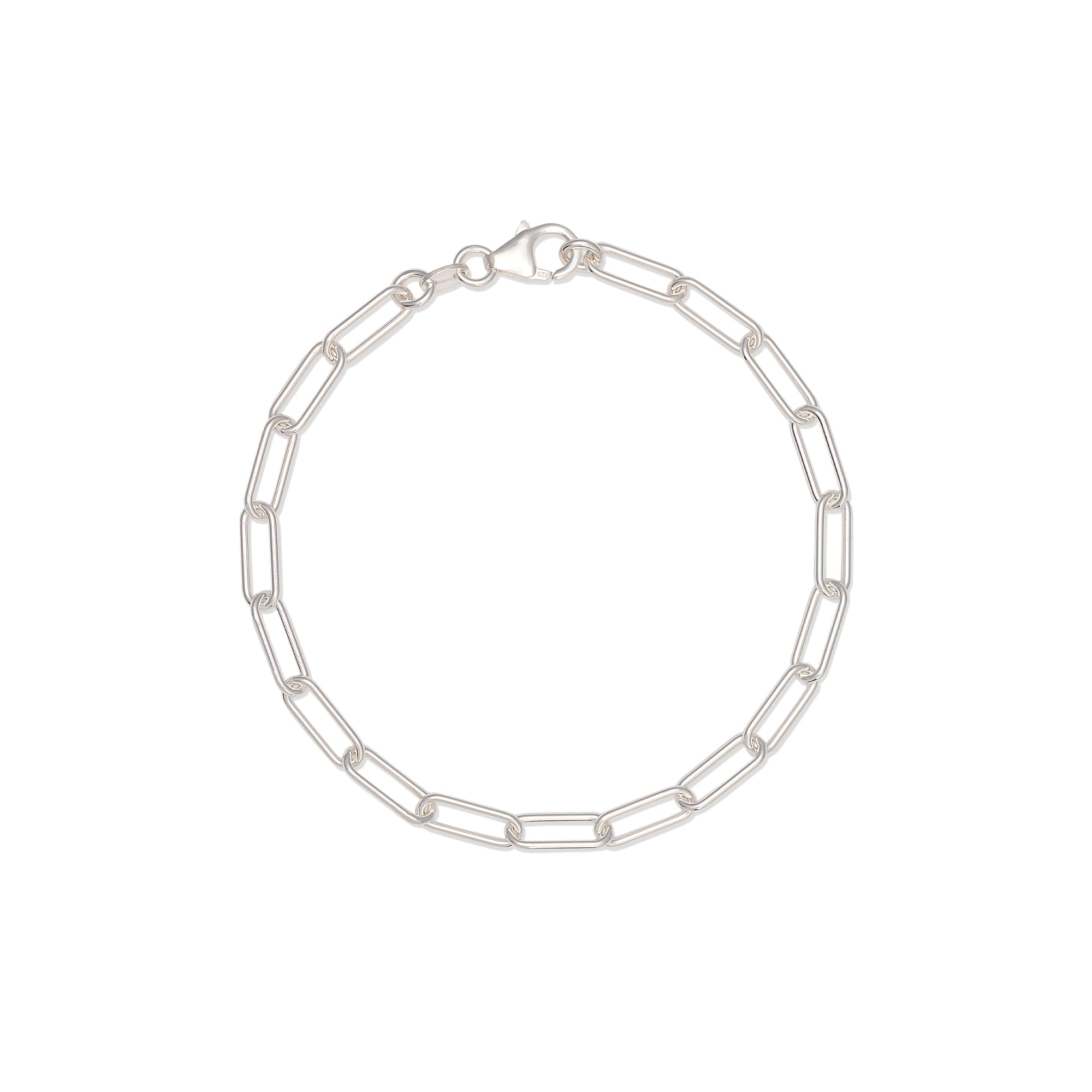 recycled silver chunky paperclip chain bracelet with lobster clasp on white background by Iris & Lolli