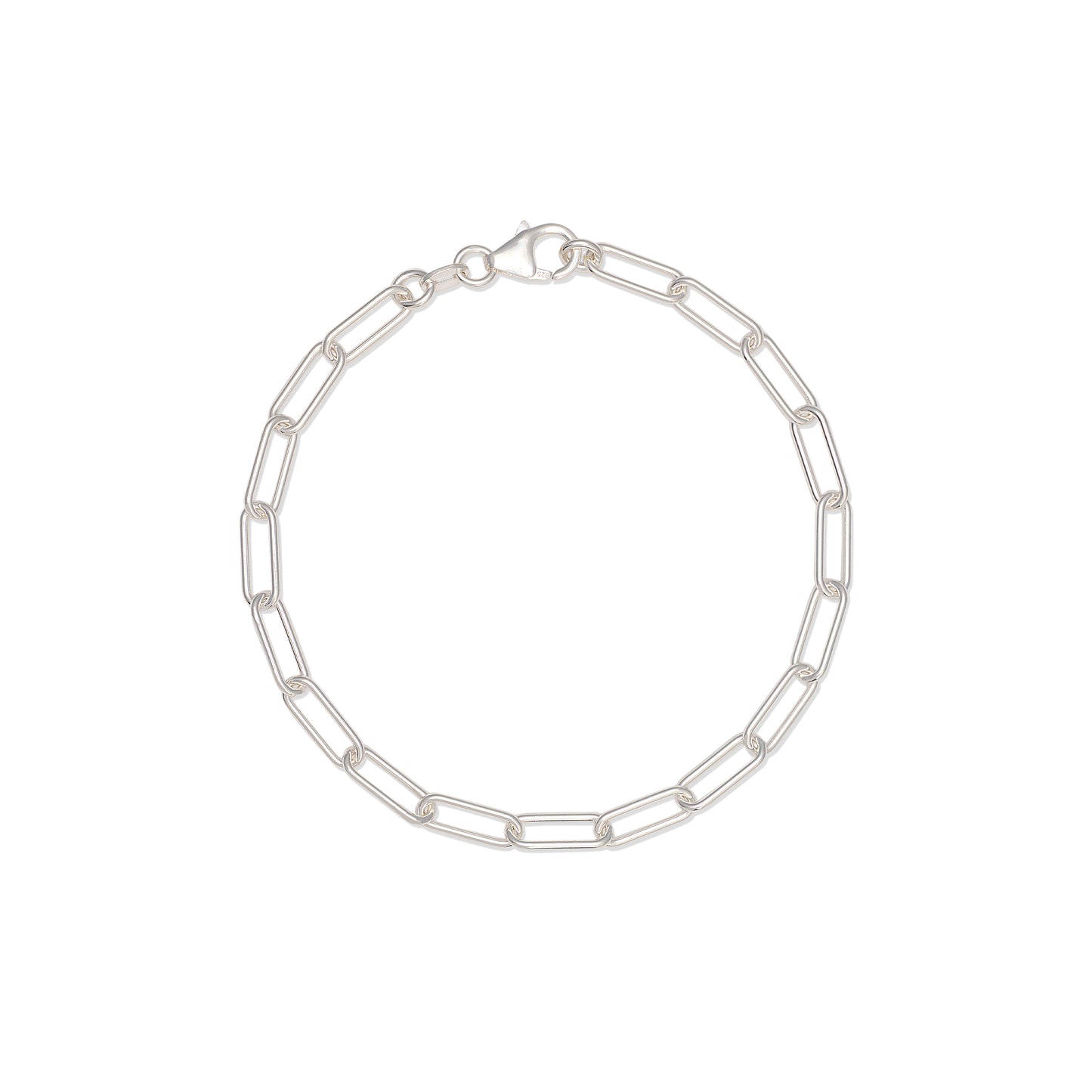 recycled silver chunky paperclip chain bracelet with lobster clasp on white background by Iris & Lolli