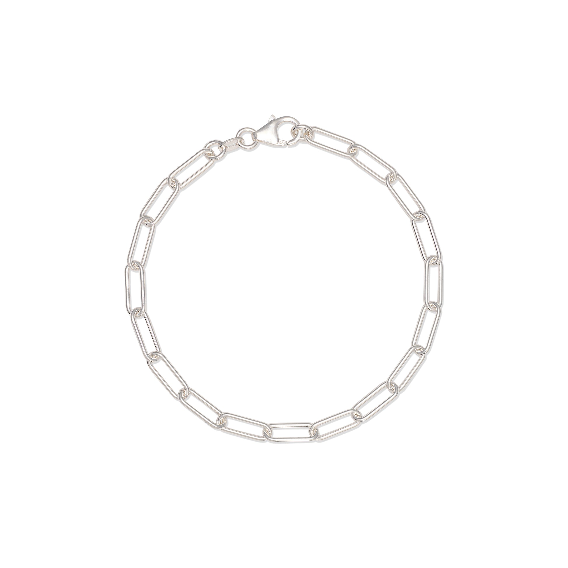 recycled silver chunky paperclip chain bracelet with lobster clasp on white background by Iris & Lolli