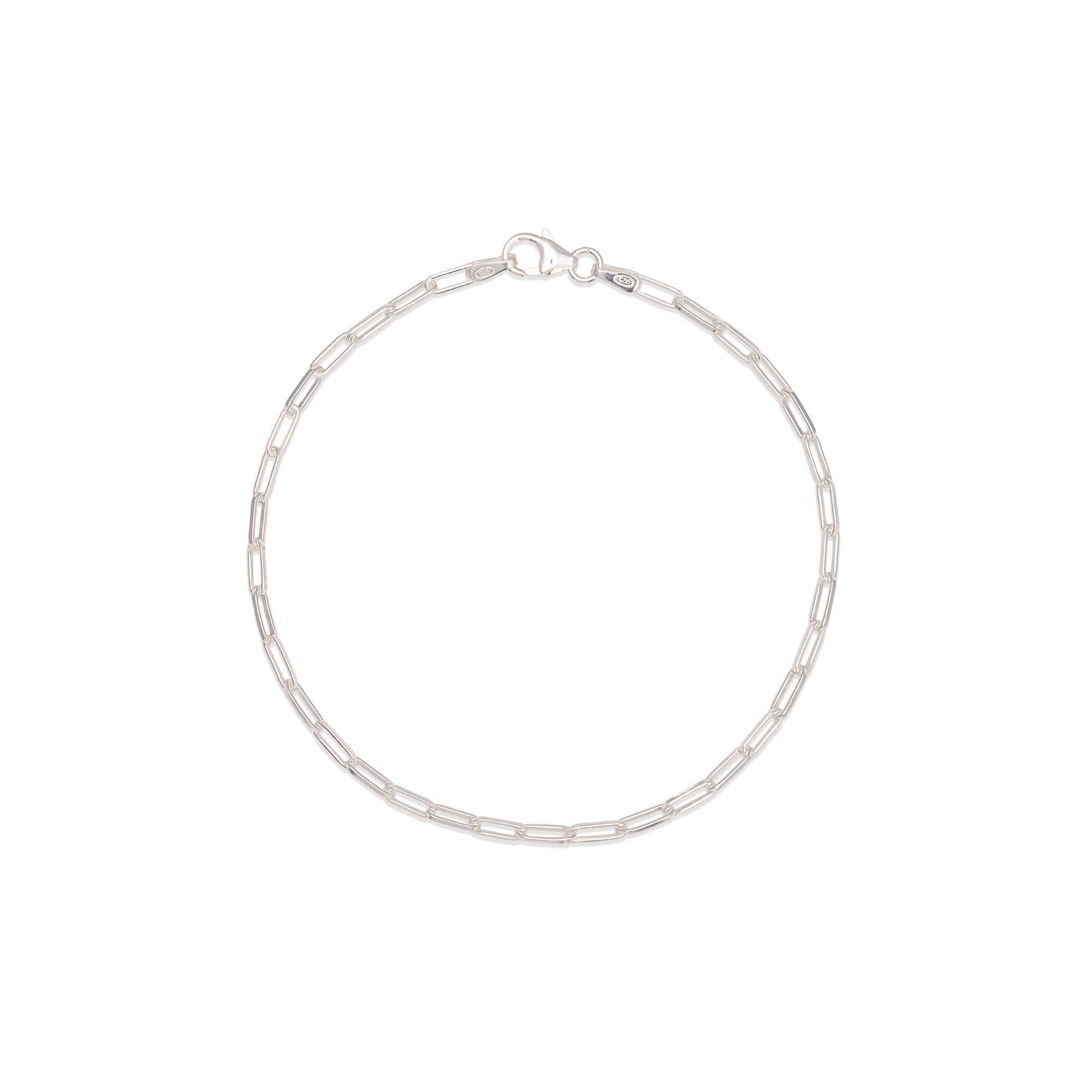 recycled silver fine paperclip chain bracelet with lobster clasp on white background by Iris & Lolli