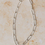 recycled silver chunky paperclip chain bracelet displayed on neutral background by Iris & Lolli