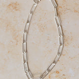recycled silver chunky paperclip chain bracelet displayed on neutral background by Iris & Lolli