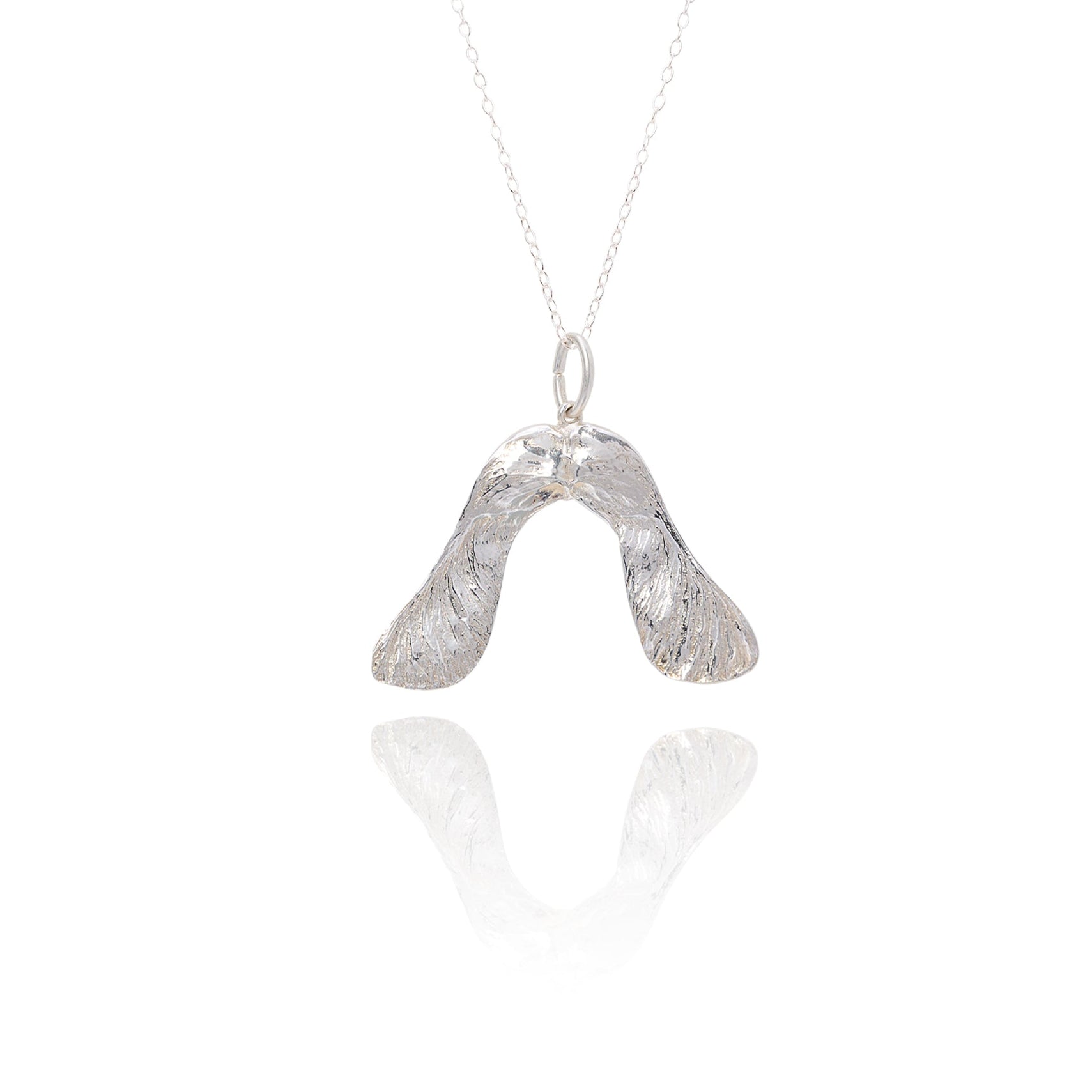 Handmade silver sycamore seed necklace