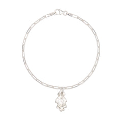 silver oak leaf charm bracelet with fine paperclip chain on white background, handcrafted recycled silver jewellery by Iris & Lolli