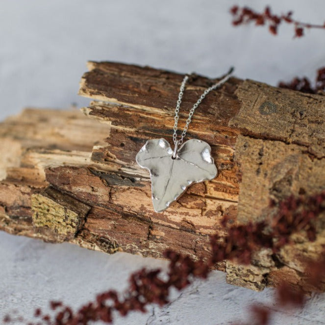 Handmade Large Silver Ivy Leaf Necklace - Iris & Lolli