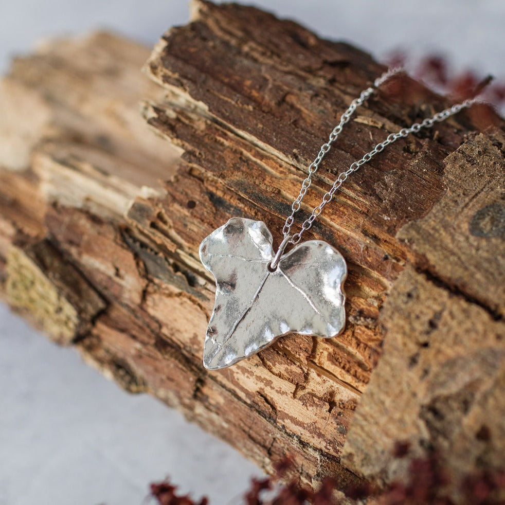 Handmade Large Silver Ivy Leaf Necklace - Iris & Lolli